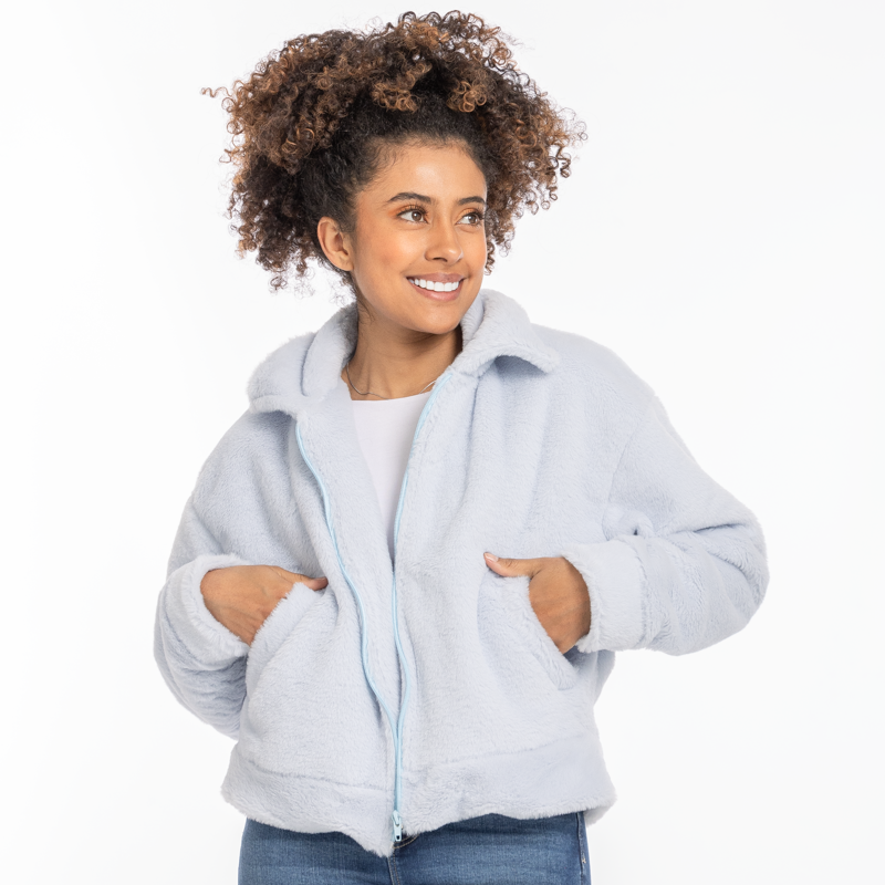 Chaqueta Peluche brick - con cremallera azul