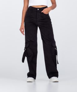 Pantalón En Pana Cargo Negro OX-2301